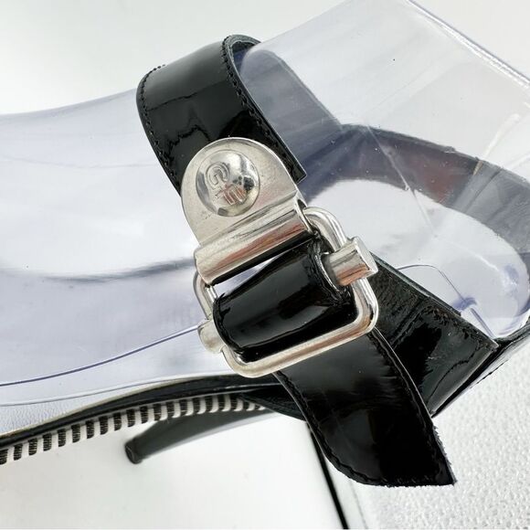 Gianfranco Ferre Black/White Striped Patent‎ Leather Heeled Sandals Sz 40 - Picture 9 of 16